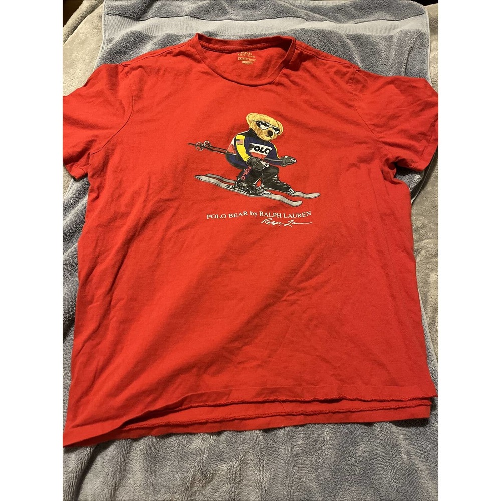 Polo Ralph Lauren Ski Skiing Bear Short Sleeve Classic Fit Tee T Shirt Red XL